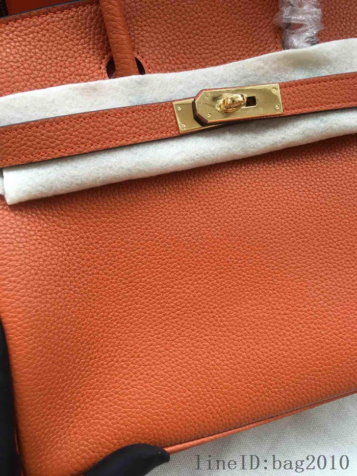 愛馬仕HERMES Birkin 鉑金包 橙色 進口小牛皮 金銀扣 皮質細膩柔軟 時尚女手提包  tdher1133